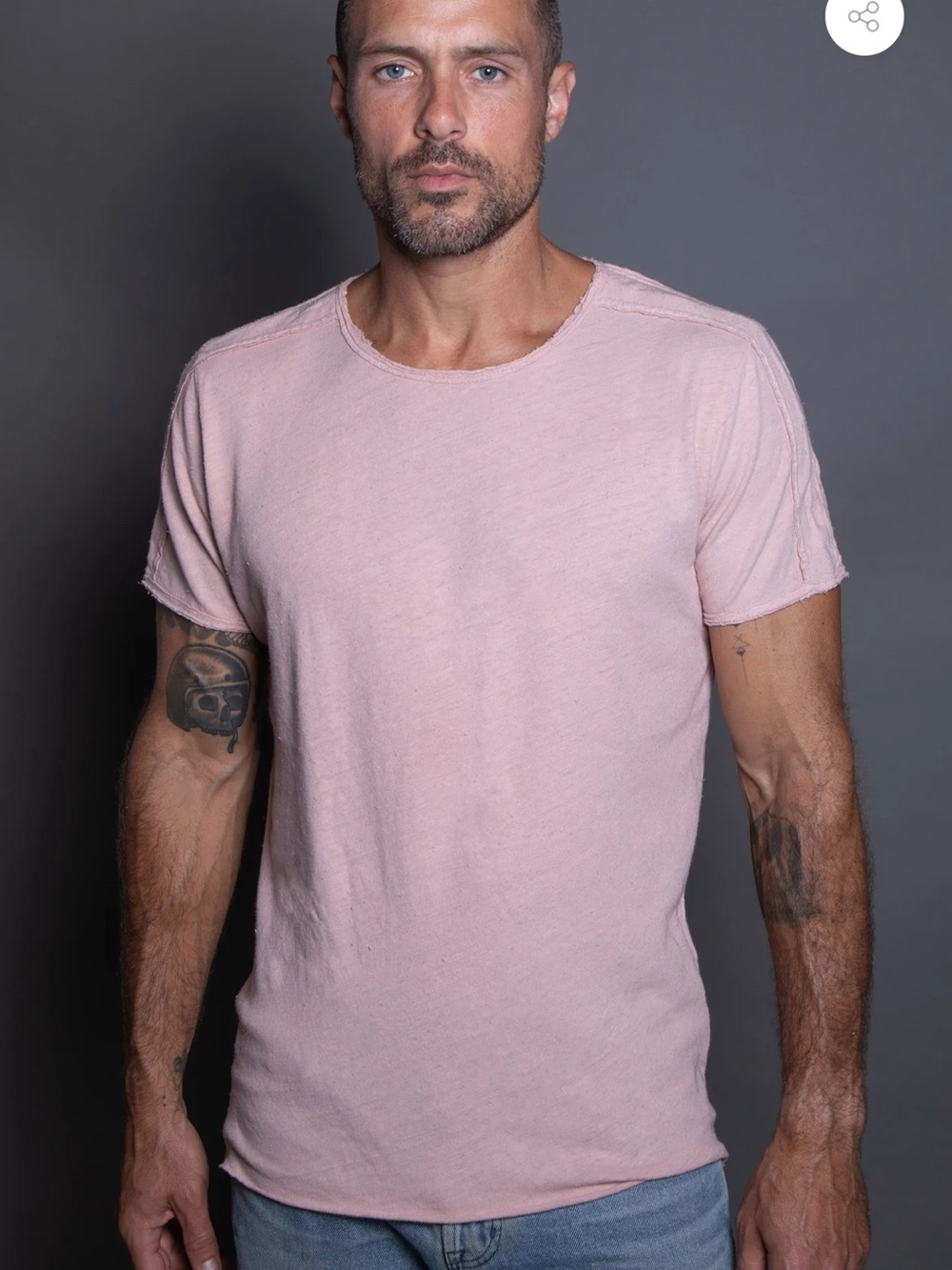 Mika Jaymes Men's Lightweight Linen Blend Pink Crewneck T-Shirt Size L